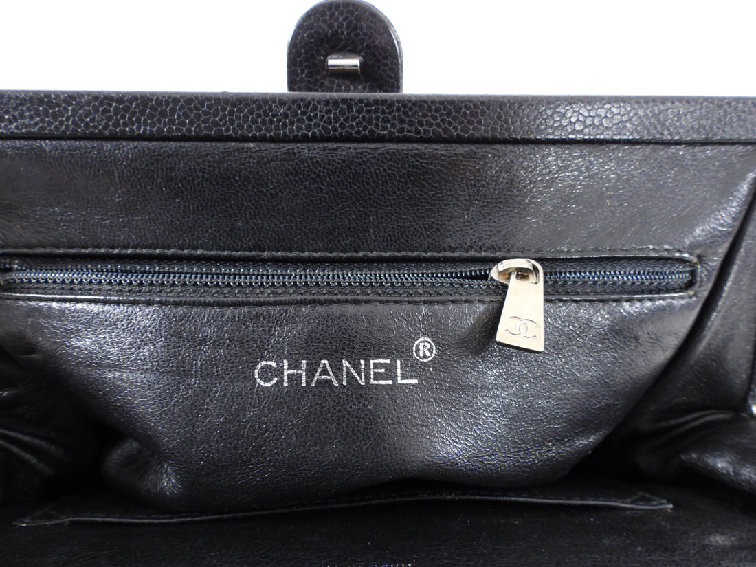 Chanel 1997 Vintage Black Caviar Frame Top Handle Bag