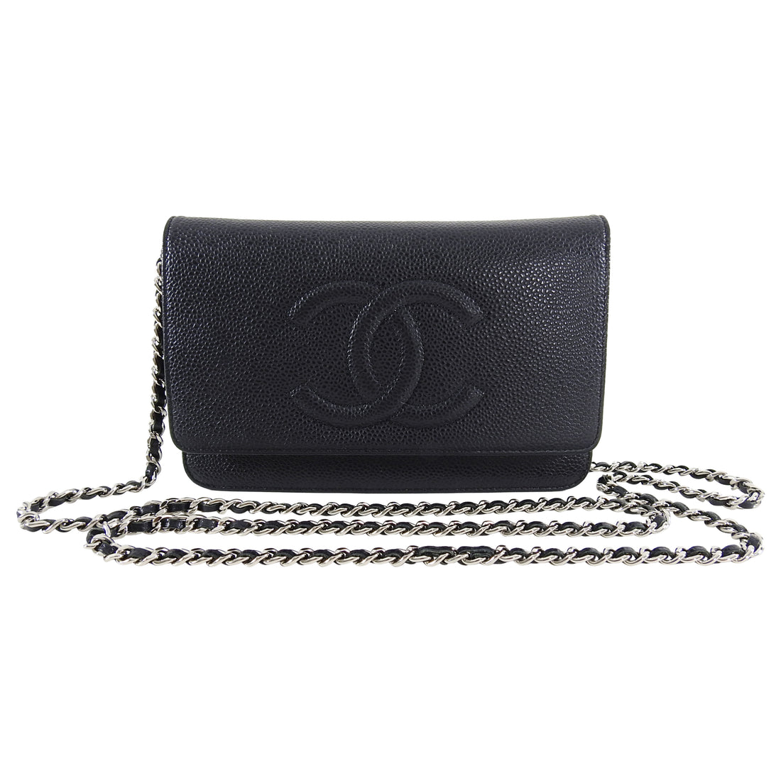 Chanel Black Caviar Leather CC Logo Long Flap Wallet 104c55 For