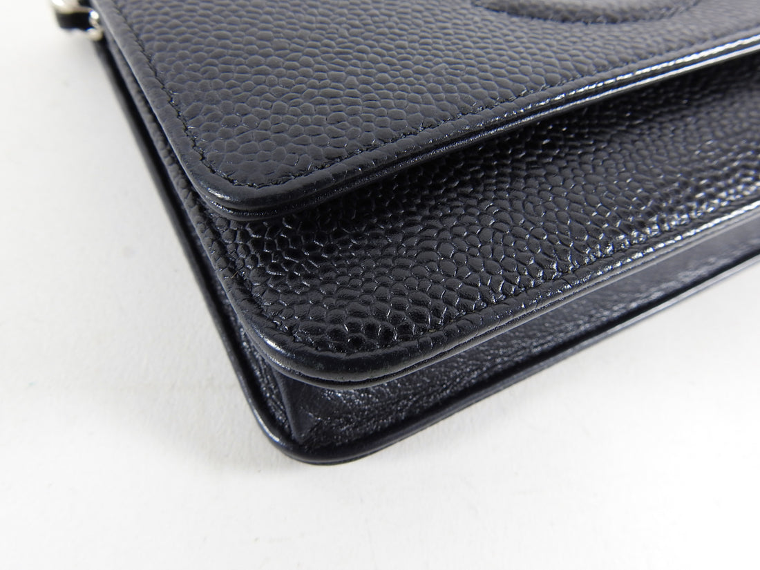Chanel Black Caviar Leather CC Logo Long Flap Wallet 104c55 For