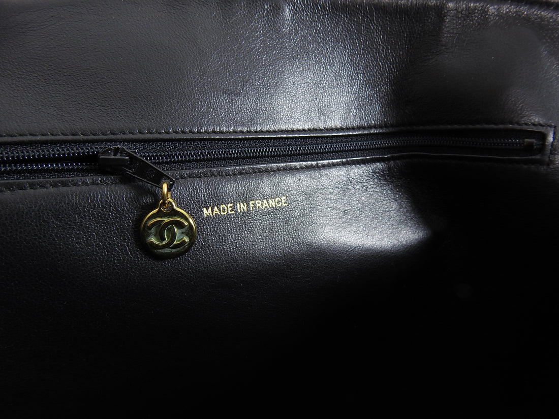 Chanel Vintage Black Caviar Leather CC Logo Zip Top Bag