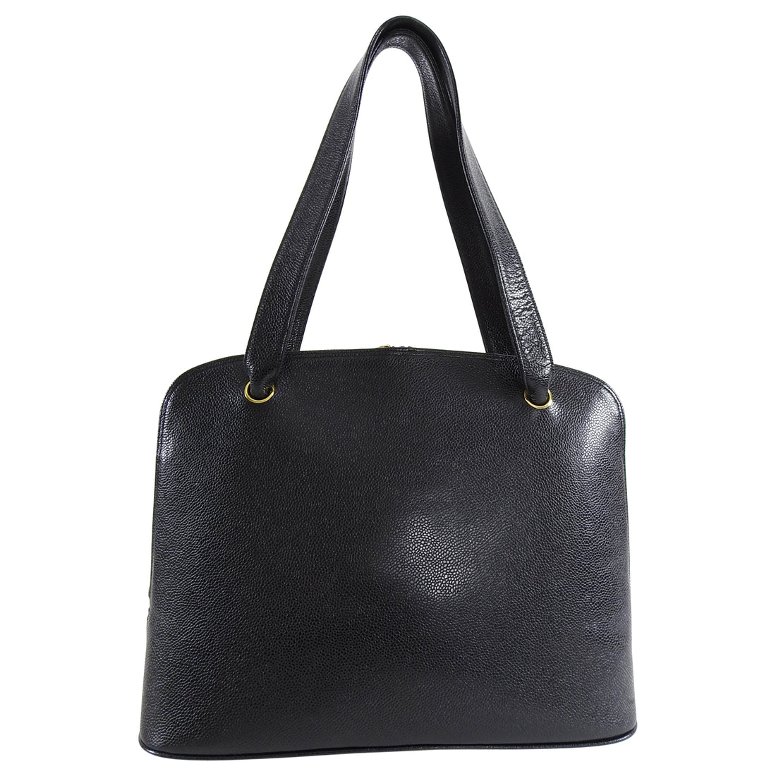 Chanel Vintage Black Caviar Leather CC Logo Zip Top Bag
