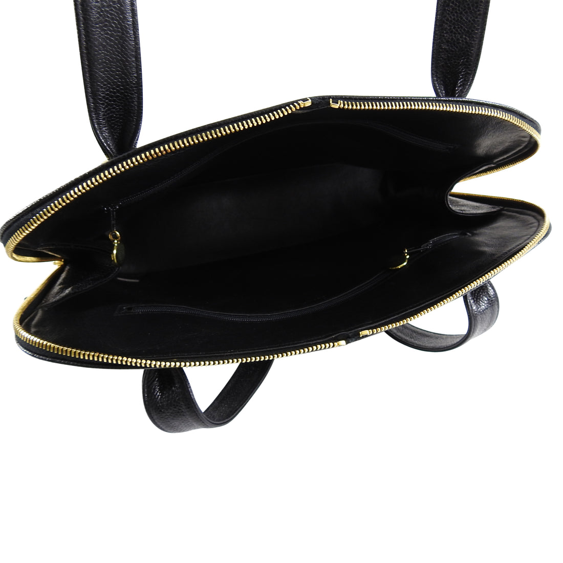 Chanel Vintage Black Caviar Leather CC Logo Zip Top Bag