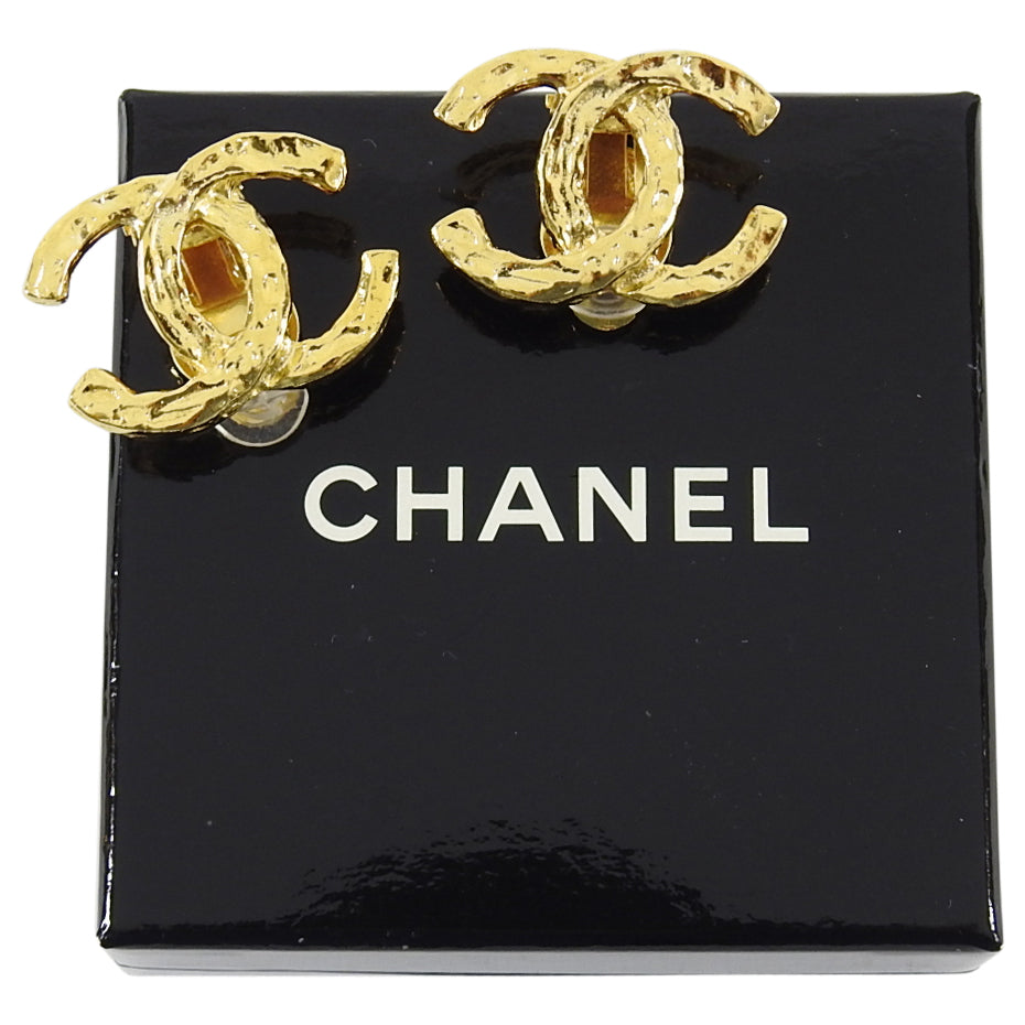 Chanel Vintage Chanel Black x Gold Tone CC Logo Squared Earrings