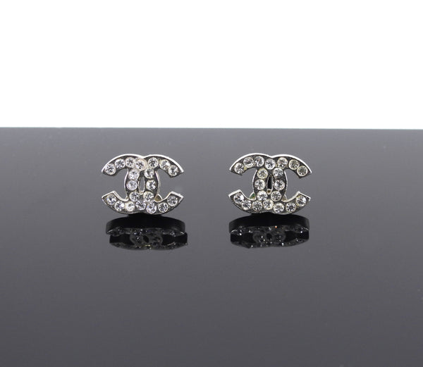 Chanel 2009 Mini Silver Rhinestone CC Stud Earrings · INTO