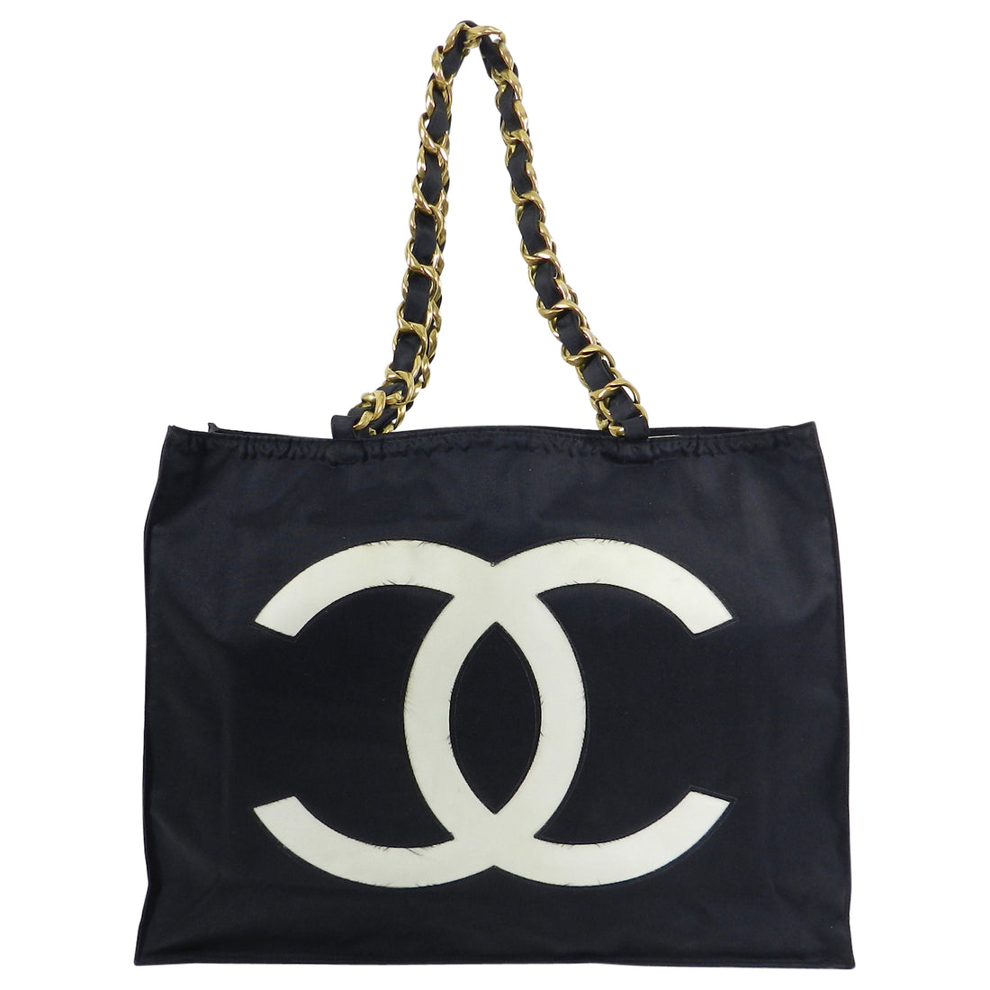 Chanel Vintage 1991 Black Nylon CC Logo Tote Bag with Gold Chain Strap – I  MISS YOU VINTAGE