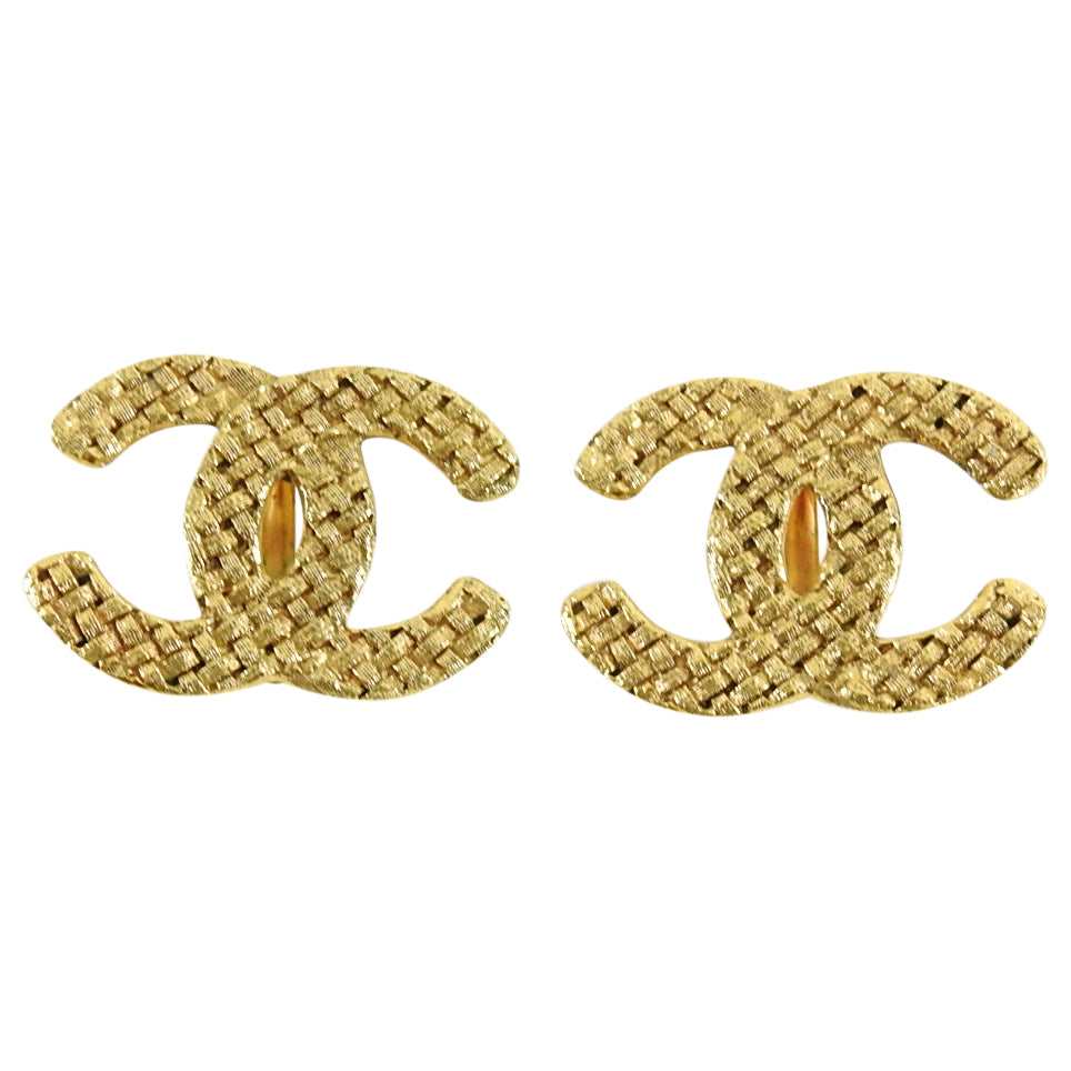 Chanel Vintage Black Suede and Gold Metal CC Square Earrings, 1992, Fashion | Clip-On Earrings, Vintage Jewelry (Very Good)