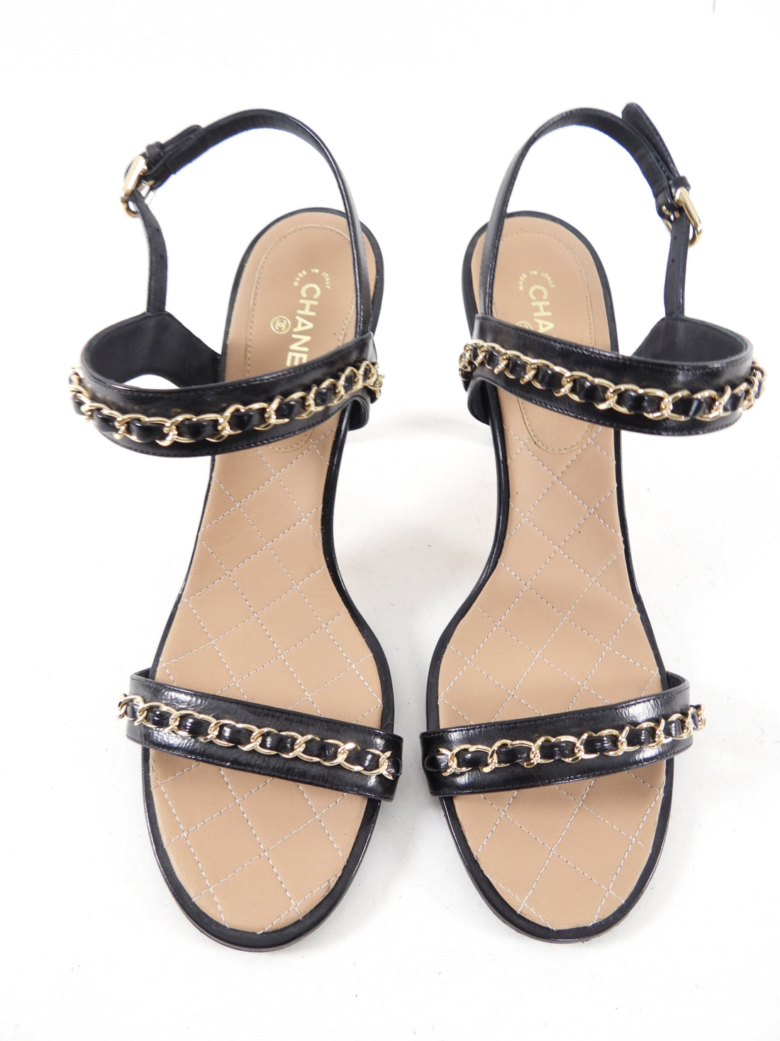 Chanel Black Quilted Leather Chain Sandals - 40