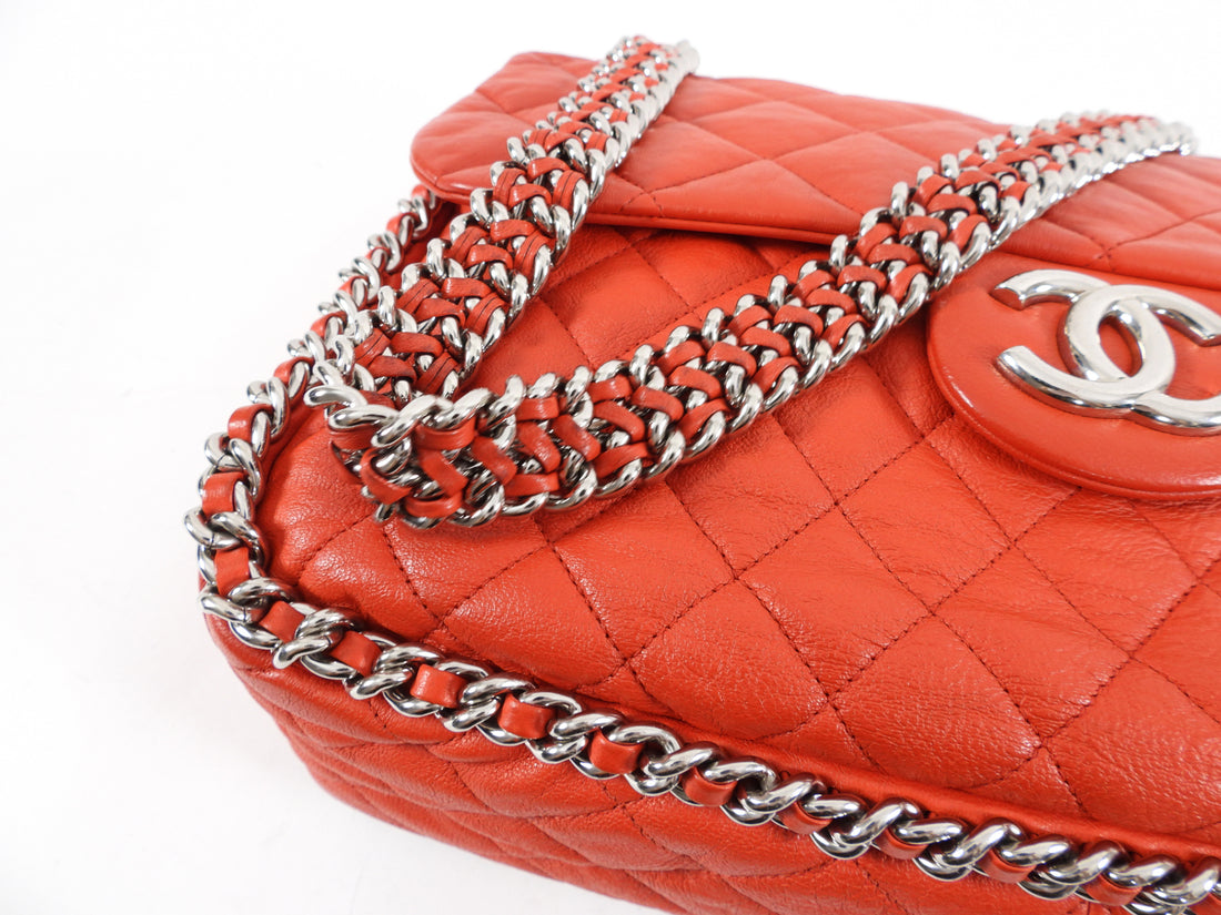 CHANEL Washed Lambskin Chain Around Maxi Flap Bag Red 39214  FASHIONPHILE