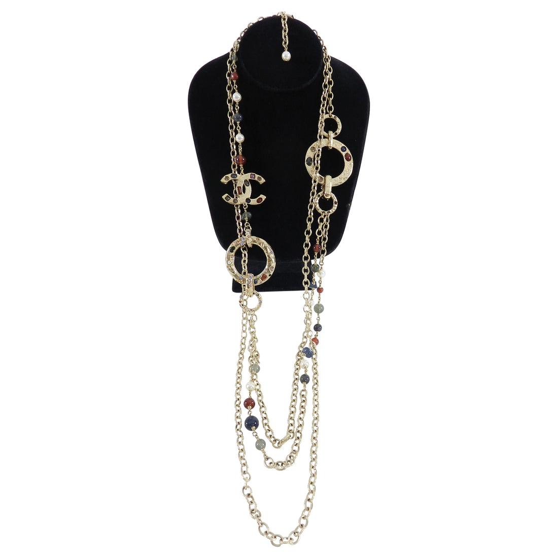 Chanel 16A Gold Multi Strand Long Bead and Enamel Necklace