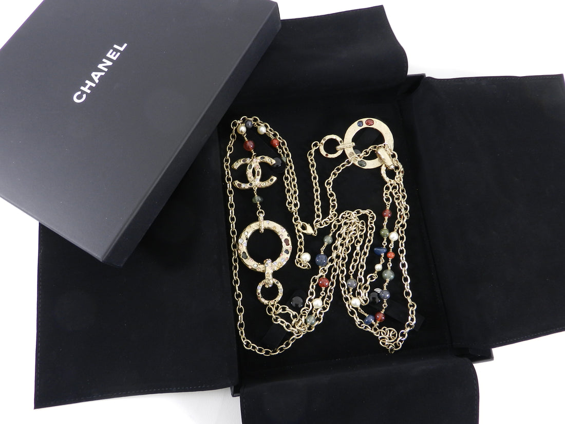Chanel 16A Gold Multi Strand Long Bead and Enamel Necklace