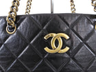 Chanel Black Leather Quilted Chain Tote Bag