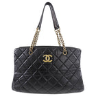 Chanel Black Leather Quilted Chain Tote Bag
