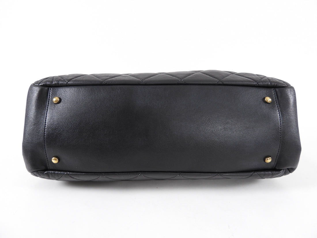 Chanel Black Leather Quilted Chain Tote Bag