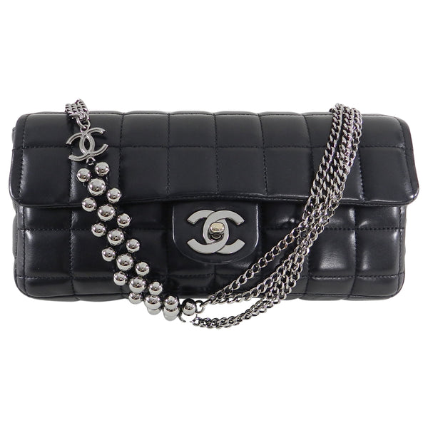 Chanel Chocolate Bar Black Leather Flap Bag with Silver Bead Chain – I MISS  YOU VINTAGE