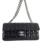 Chanel Chocolate Bar Black Leather Flap Bag with Silver Bead Chain
