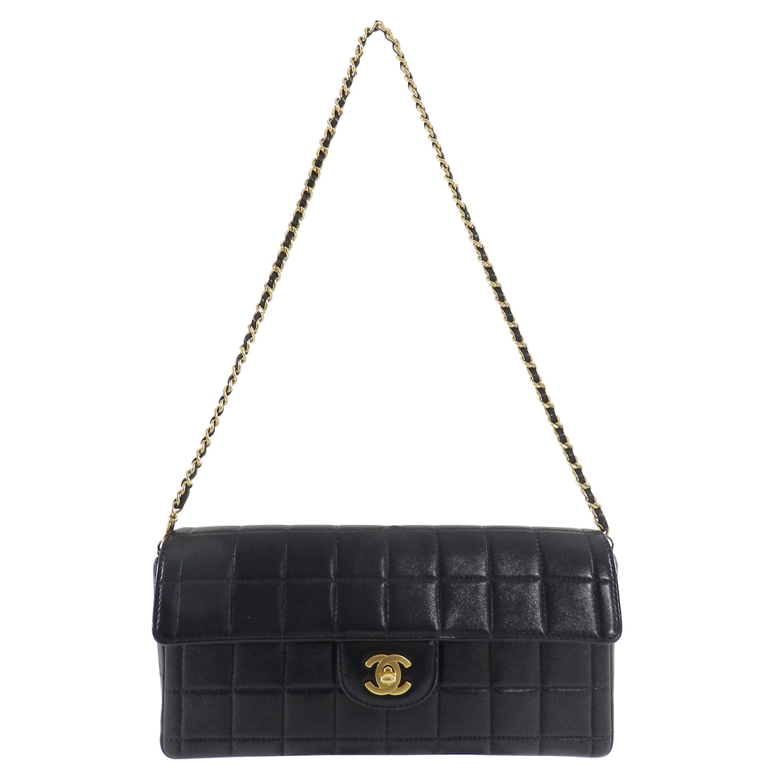 Chanel Black Chocolate Bar Gold Hardware East West Flap Bag – I