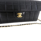 Chanel Black Chocolate Bar Gold Hardware East West Flap Bag