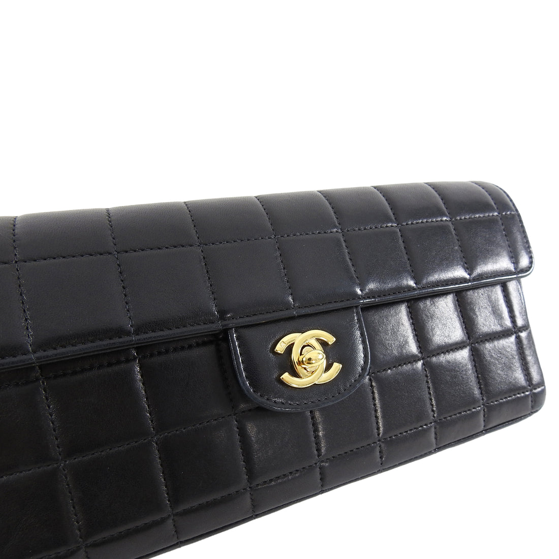 Vintage Chanel Mademoiselle Chocolate Bar Black Lambskin Flap Shoulder Bag