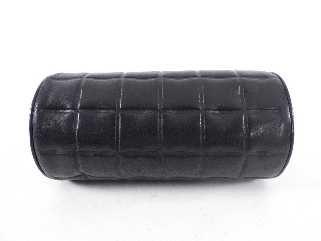 Chanel Vintage 2002 Black Lambskin Leather Choco Bar Cosmetic Roll Case
