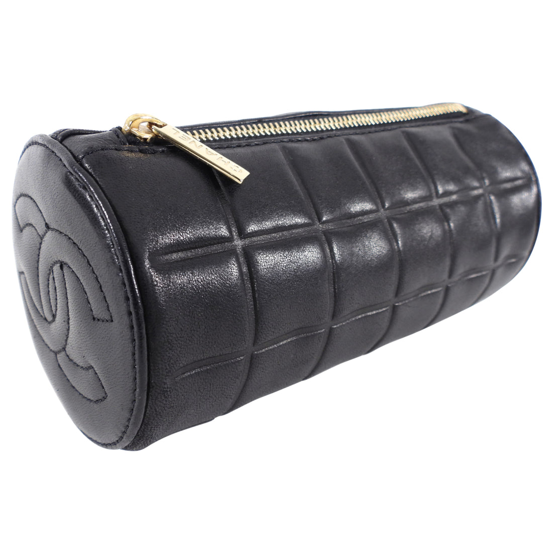 Chanel Vintage 2002 Black Lambskin Leather Choco Bar Cosmetic Roll Case