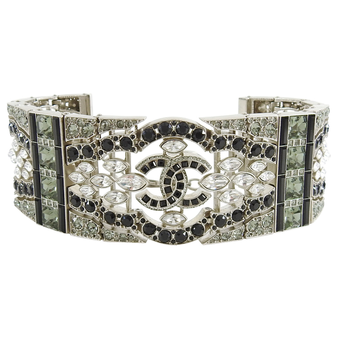 Chanel 15K Crystal CC Art Deco Style Runway Choker Necklace