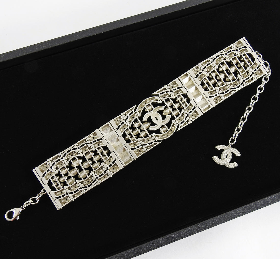 Chanel 15K Crystal CC Art Deco Style Runway Choker Necklace