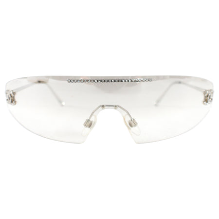 Chanel Early 2000's Clear Shield Sunglasses with Crystal CC