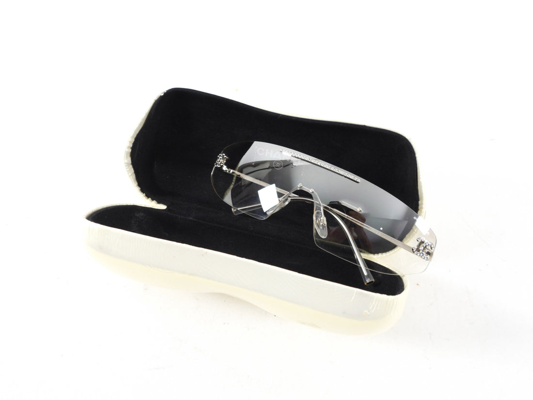Chanel Vintage Early 2000's Clear Shield Sunglasses with Crystal CC
