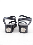 Chanel Black Leather and Wood Clogs with Silver Camelia - 36.5 / 6.5