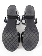 Chanel Black Leather and Wood Clogs with Silver Camelia - 36.5 / 6.5