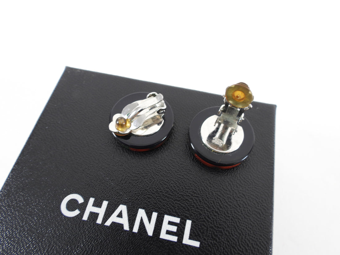 Chanel Vintage 04P Clover Resin Round Clip on Earrings