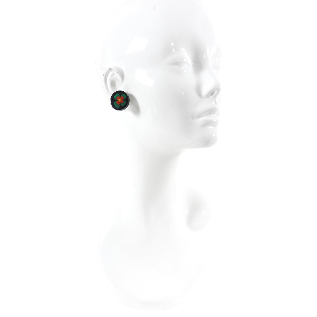 Chanel Vintage 04P Clover Resin Round Clip on Earrings