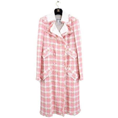 Chanel Pink and White Tweed 04C Coat with CC Buttons - FR40