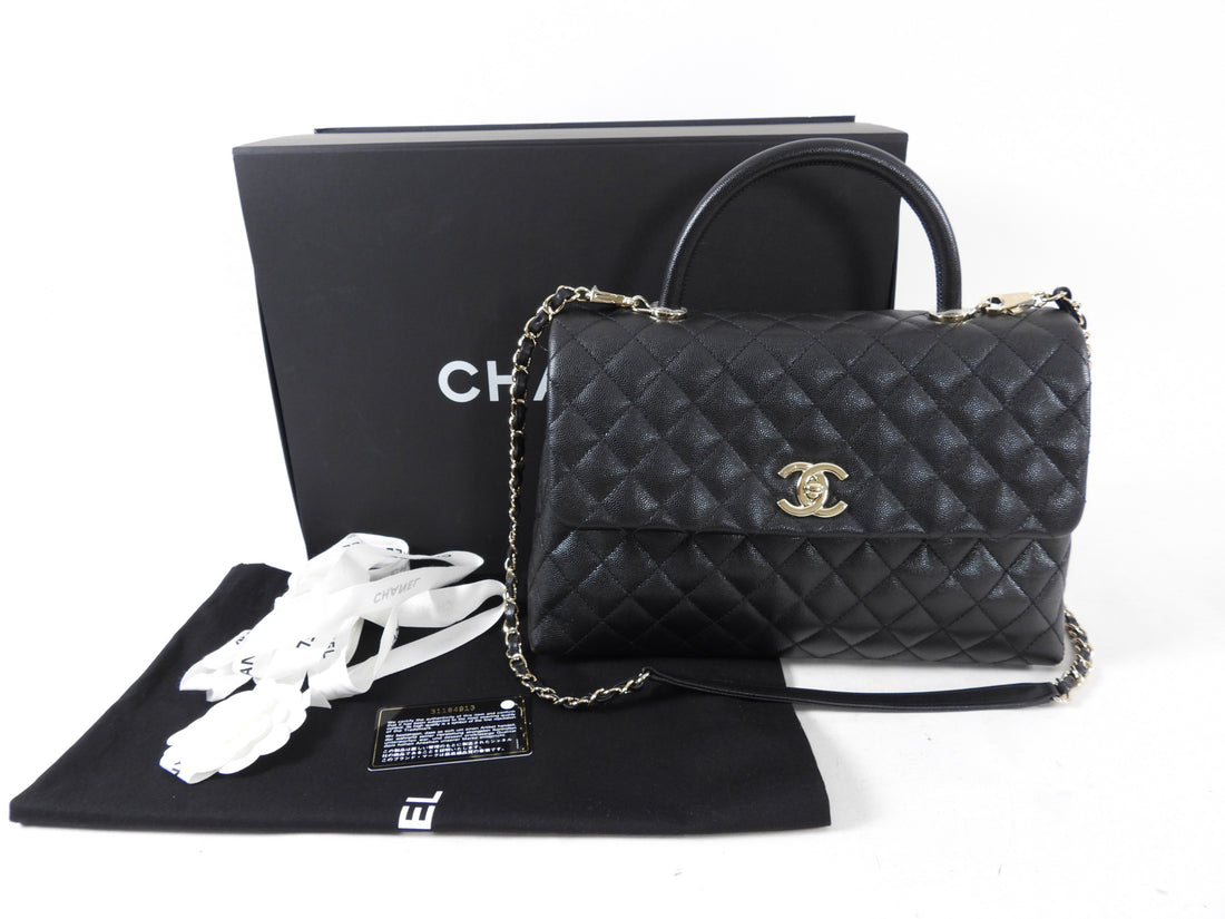 Chanel Yellow Caviar Coco Handle Bag Medium Q6BFSJ0FY7001