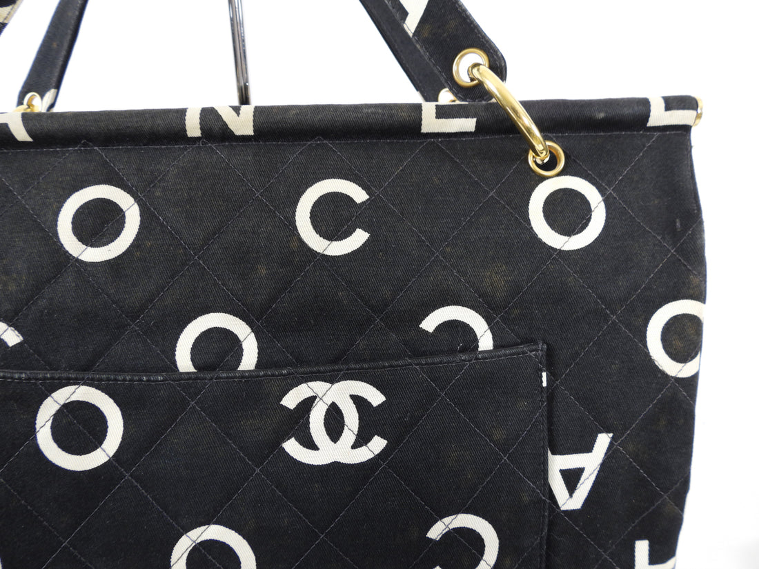 Chanel Vintage 1996 Coco Letters Canvas Large Tote Bag