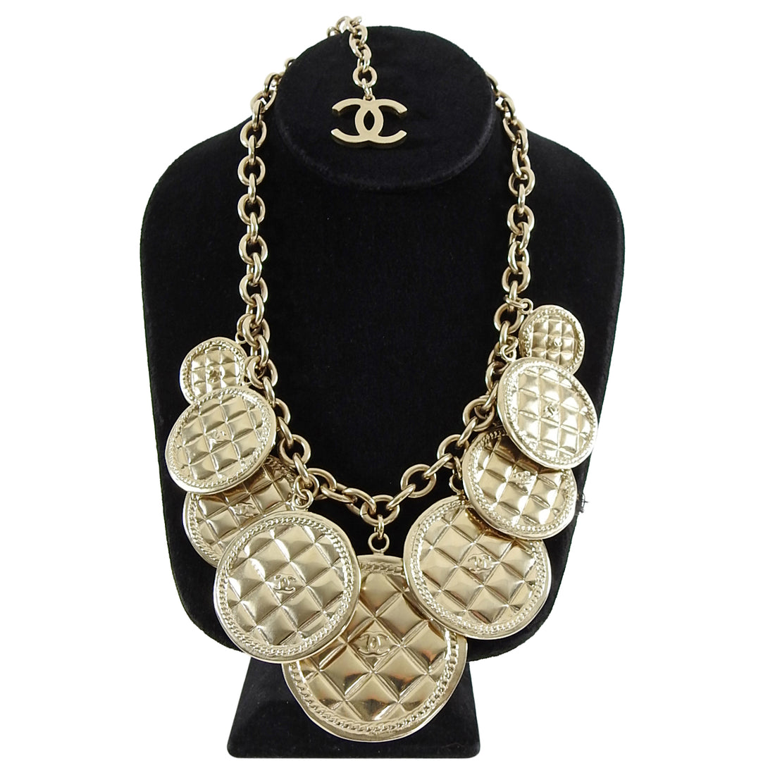 Chanel Gold Metal And White Imitation Pearl CC Medallion Chain Necklace,  2022 Available For Immediate Sale At Sotheby's