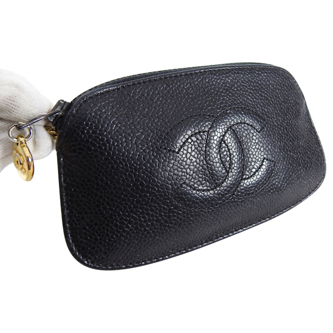 AUTHENTIC CHANEL Vintage Timeless CC Logo Coin Cosmetic pouch Caviar 💖💖