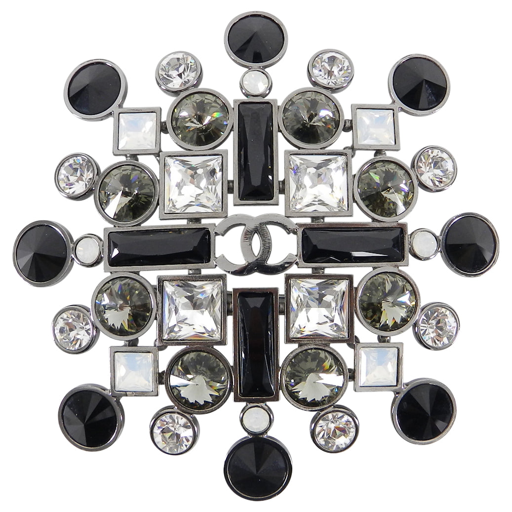 Chanel 06A Large Black, Clear, Grey, Crystal Statement Brooch Pin