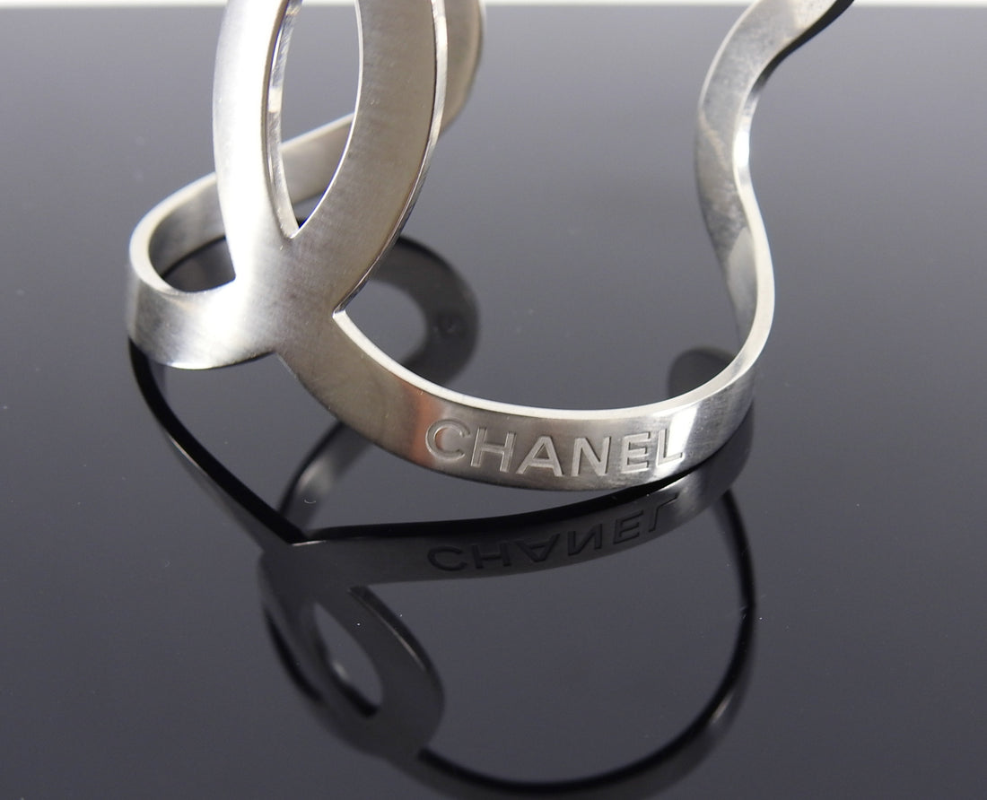 Chanel 16S Matte Sivertone Modernist CC Cuff Bracelet