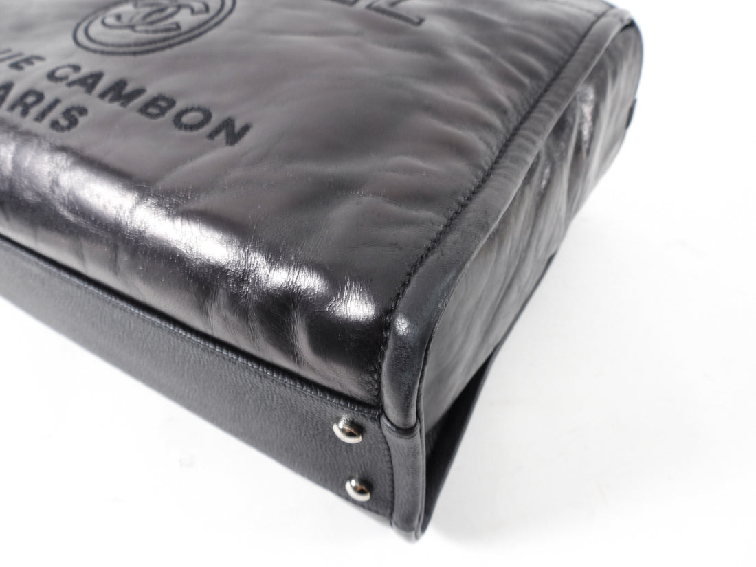 Chanel Deauville Black Leather Logo Tote Bag – I MISS YOU VINTAGE