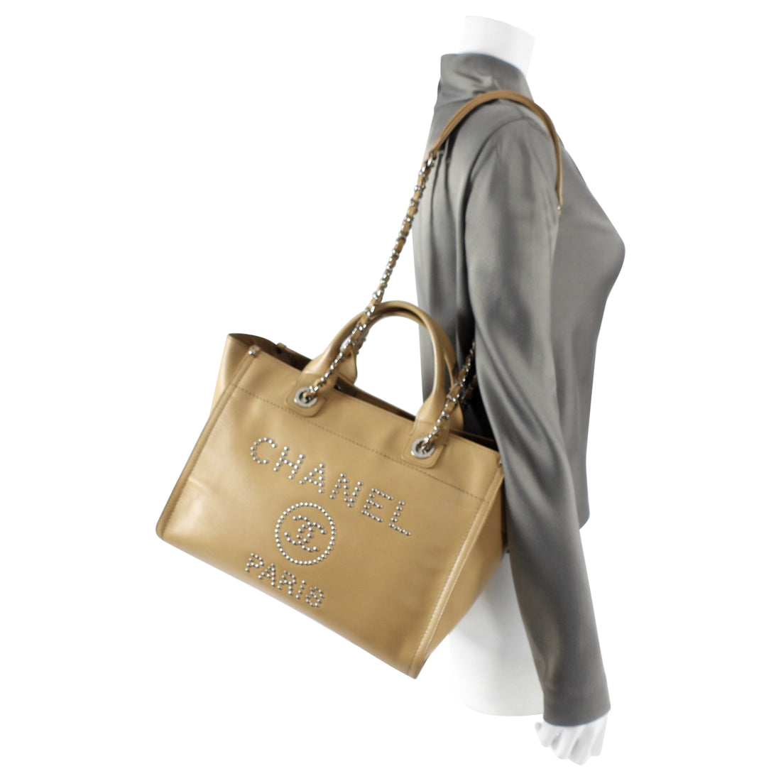Chanel Beige Leather Large Studded Deauville Tote Chanel