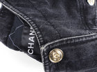 Chanel 20B Black Cropped Denim Jacket with Gold Chanel CC Logo Buttons- 36