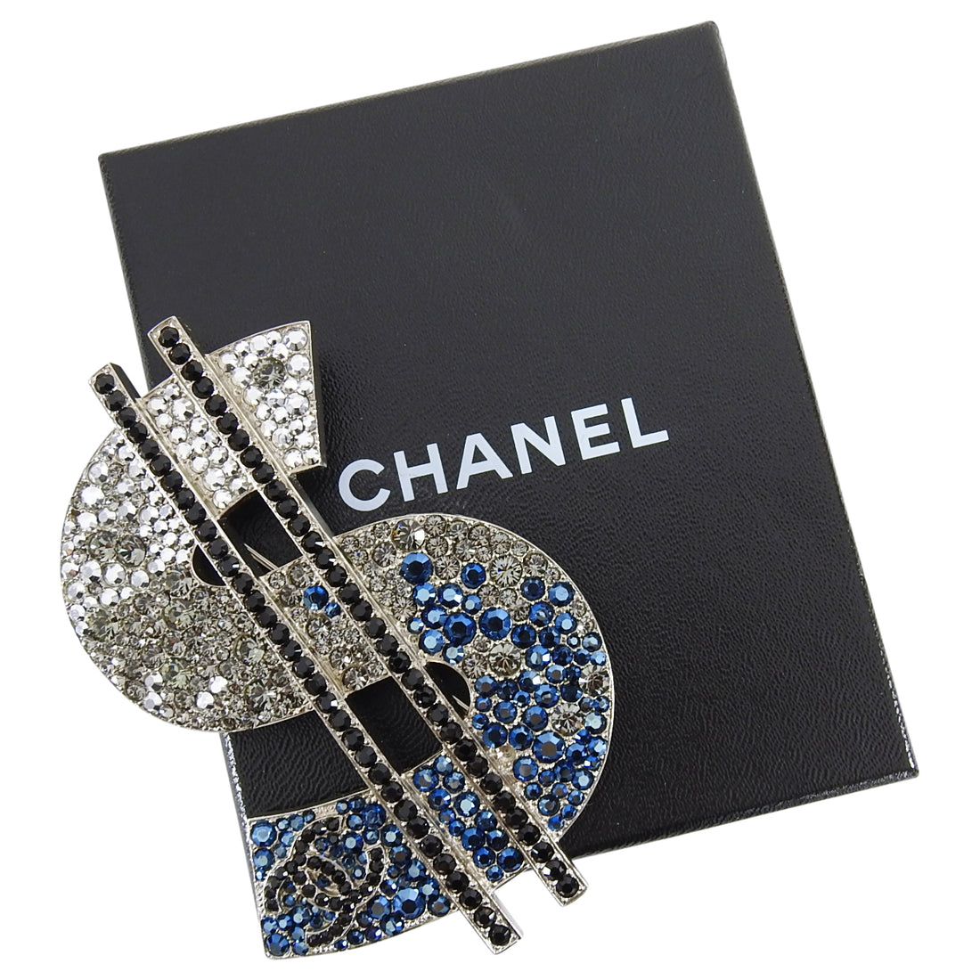 Chanel 08P Crystal Strass CC Dollar Sign Brooch Pin