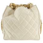 Chanel Vintage 1989 Ivory Fabric Chain Drawstring Quilt Bucket Bag