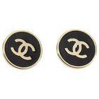 Chanel Vintage 03V Black and Gold Round CC Logo Clip Earrings