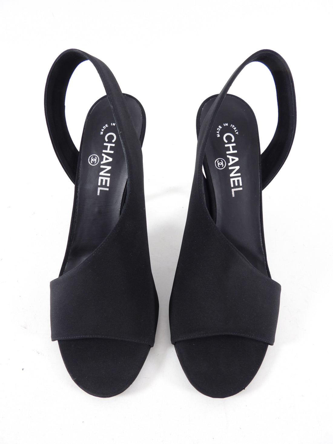 Chanel Black Fabric Slingback Pumps with Crystal CC and Heels