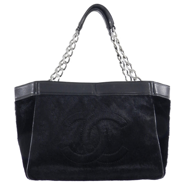 Chanel Black Faux Fur Velvet CC Logo Chain Tote Bag – I MISS YOU VINTAGE