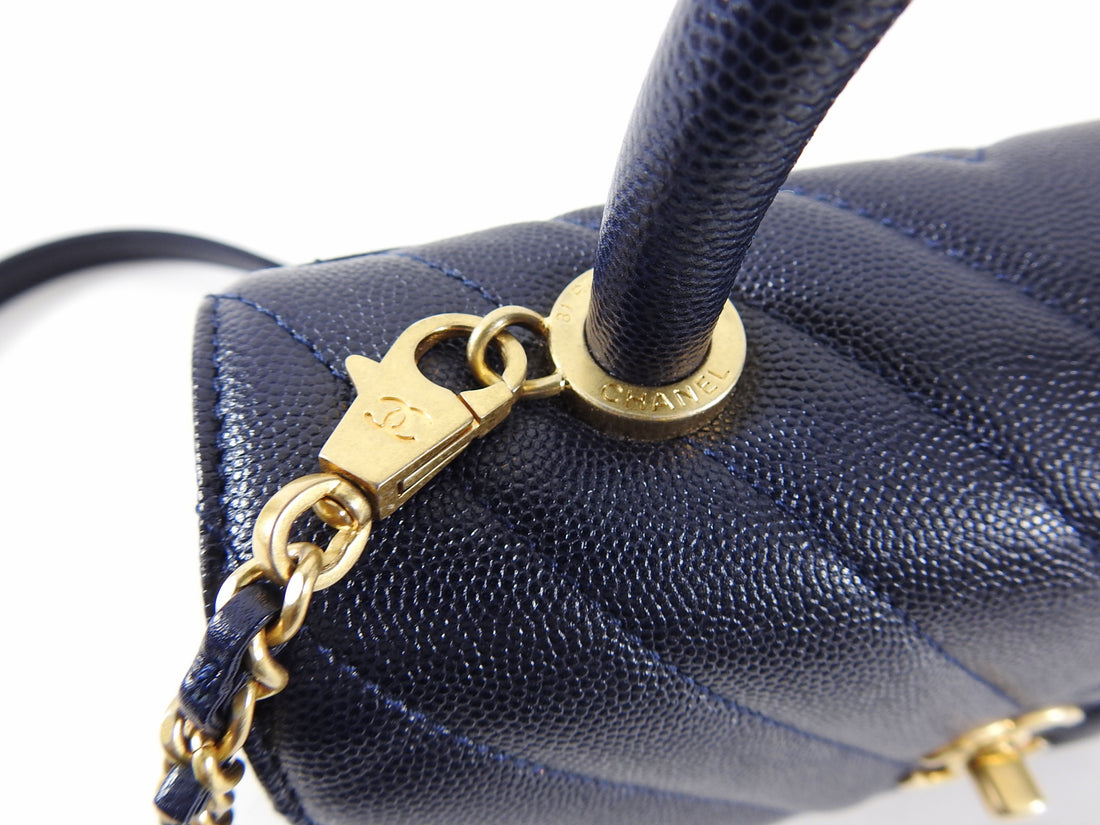 Chanel Navy Caviar Chevron Small Flap Bag