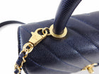 Chanel Navy Caviar Chevron Small Coco Handle Flap Bag