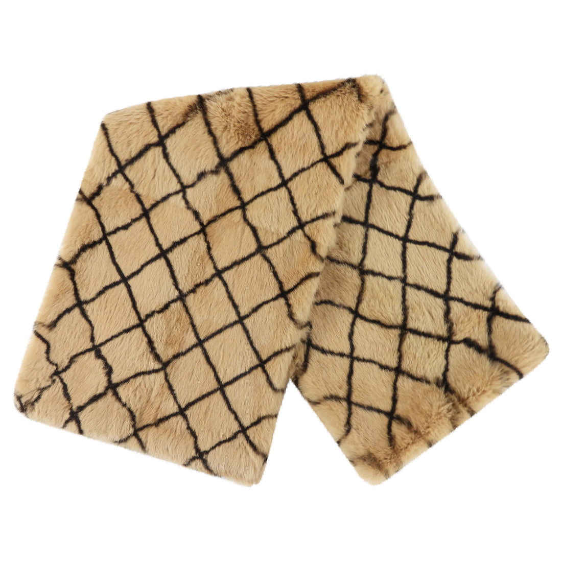 Chanel Tan and Black Grid Orylaj Rabbit Fur Scarf
